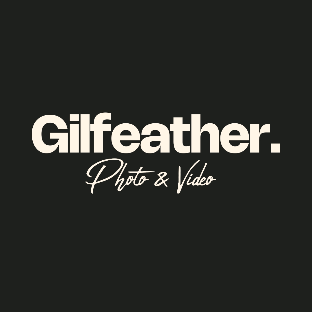 Gilfeather Photo & Video logo - white text on black background