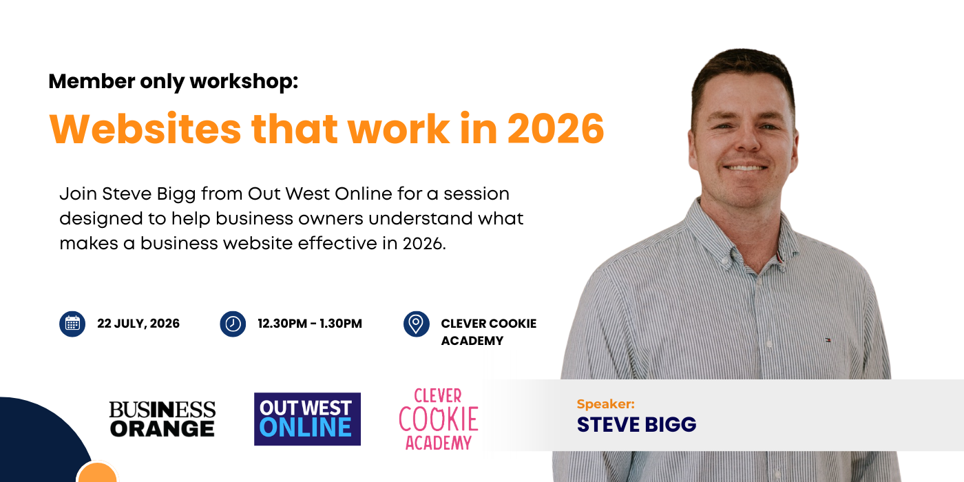 Event graphic with an image of Steve Bigg and details from the Lunch & Learn: Websites That Work in 2026 workshop.